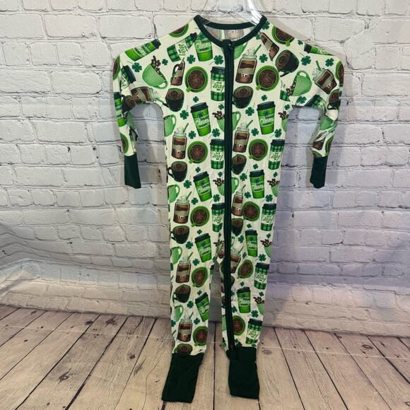 Fletch Bamboo St. Patricks Day Coffee Bamboo Zip Romper - Picture 1 of 5